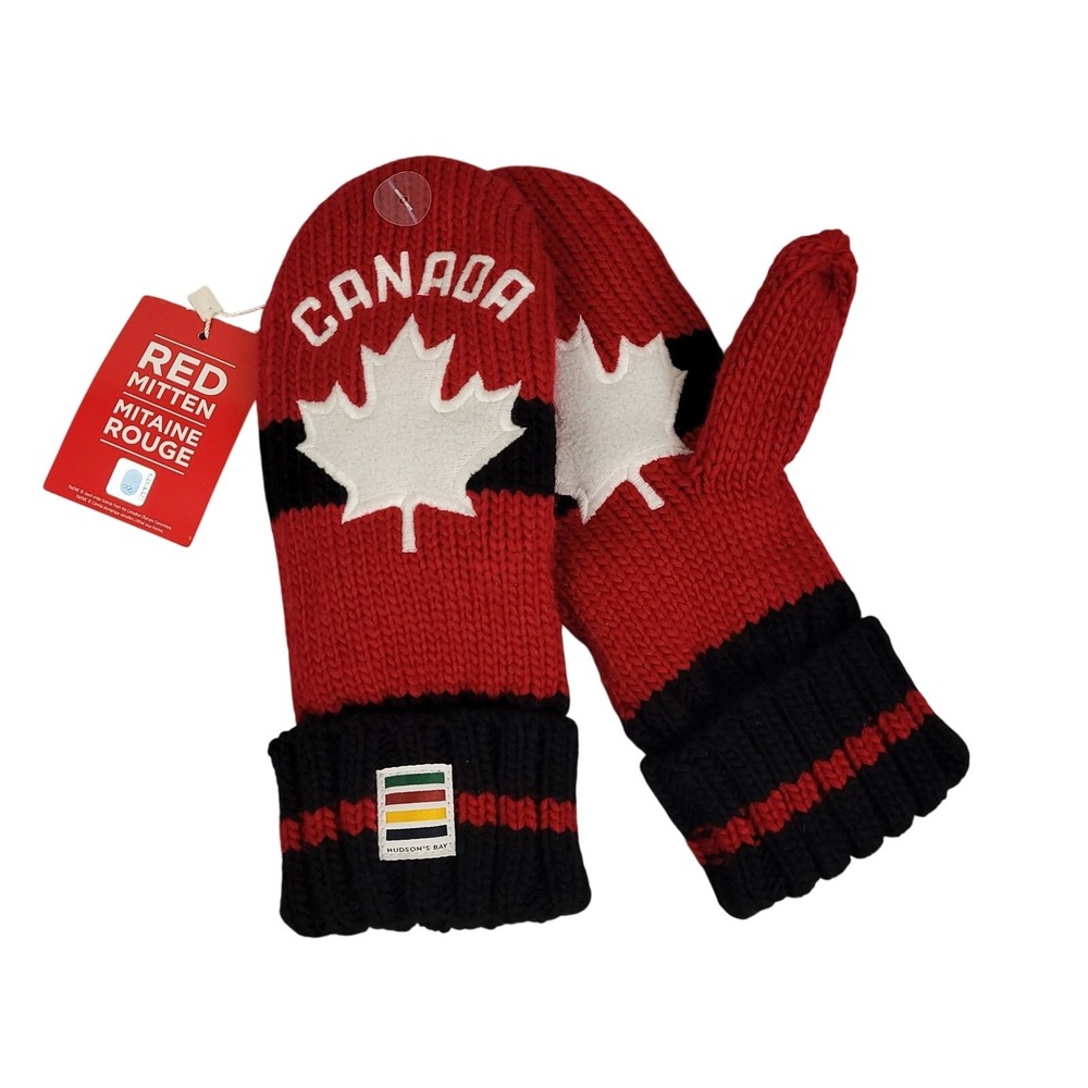 Hudson's Bay 2018 Team Canada Olympic Mittens S/M Maple Leaf Red Black